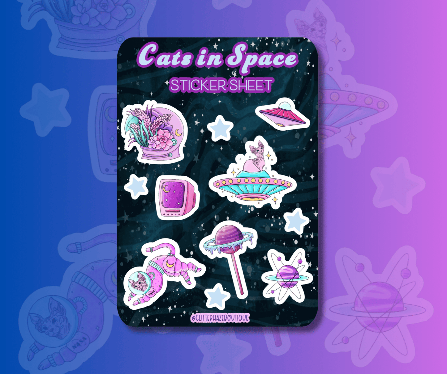 Cats In Space Sticker Sheet, Pastel Goth Sticker Pack, Anime Gift for Her