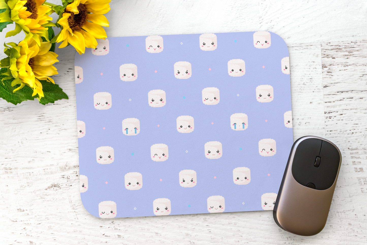Pixel Marshmallow Mousepad, Cute Kawaii Gift, Anime Magical Girl Gamer Accessories, Kawaii Mouse Pad