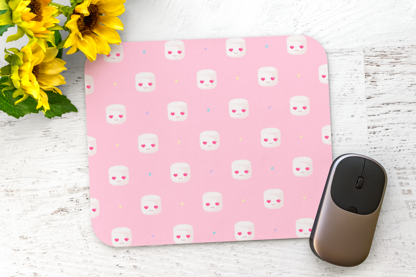 Pixel Marshmallow Mousepad, Cute Kawaii Gift, Anime Magical Girl Gamer Accessories, Kawaii Mouse Pad