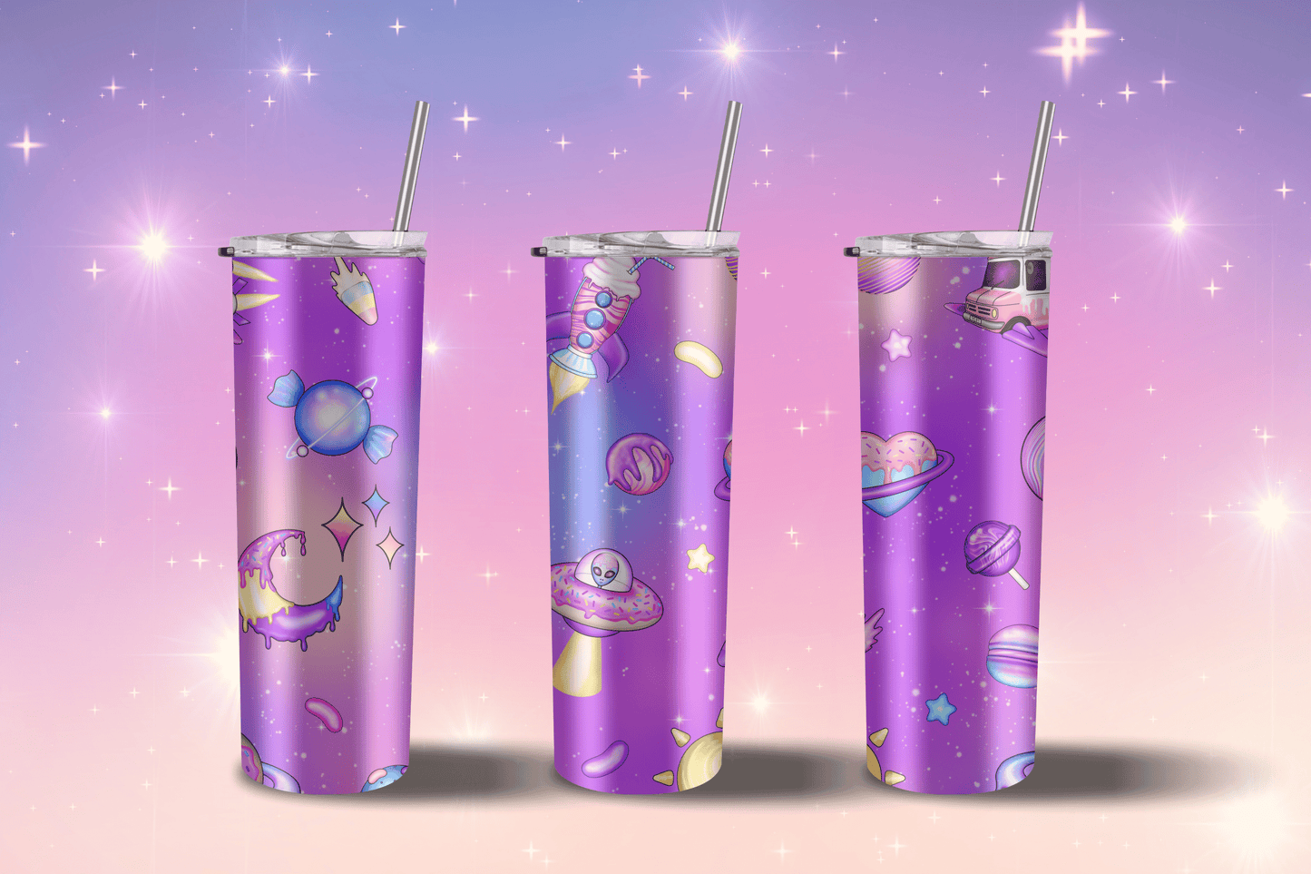 Cosmic Candy Alien Space Tumbler 20oz Travel Mug, Paste Goth Water Bottle, Travel Gift for her, Custom Stainless Steel Anime Tumbler