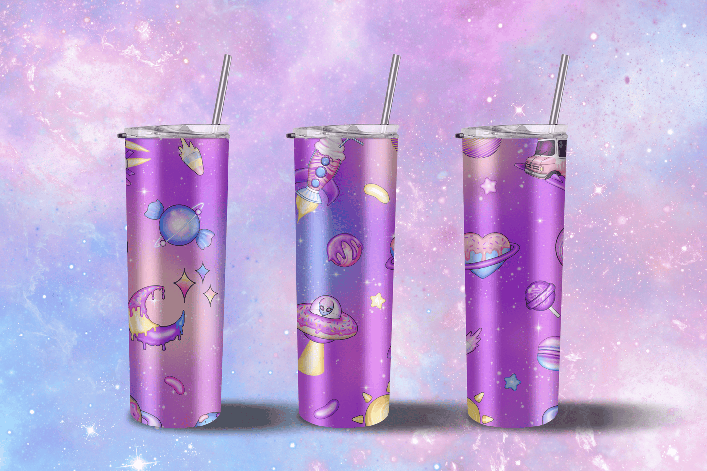 Cosmic Candy Alien Space Tumbler 20oz Travel Mug, Paste Goth Water Bottle, Travel Gift for her, Custom Stainless Steel Anime Tumbler