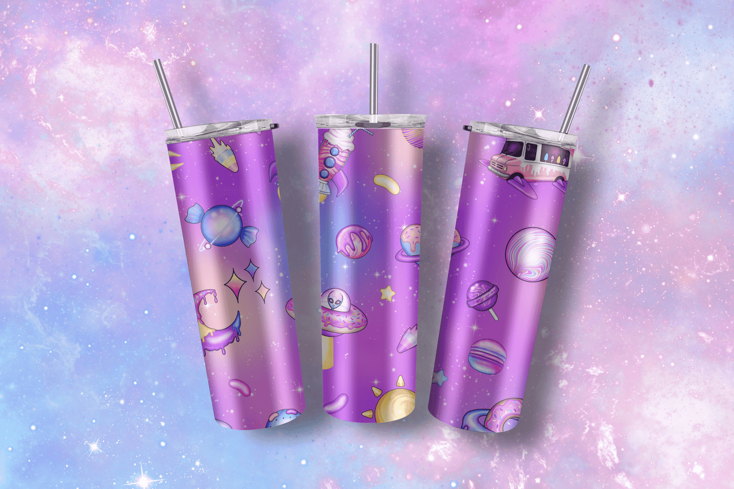 Cosmic Candy Alien Space Tumbler 20oz Travel Mug, Paste Goth Water Bottle, Travel Gift for her, Custom Stainless Steel Anime Tumbler