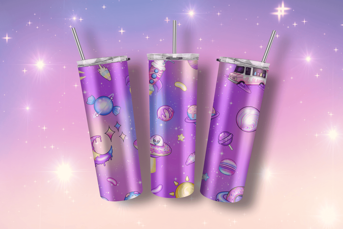 Cosmic Candy Alien Space Tumbler 20oz Travel Mug, Paste Goth Water Bottle, Travel Gift for her, Custom Stainless Steel Anime Tumbler