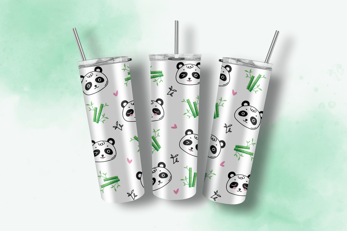 Bamboo Panda Tumbler 20oz Travel Mug, Kawaii Water Bottle, Travel Gift for her, him, Custom, Stainless Steel, Anime Tumbler