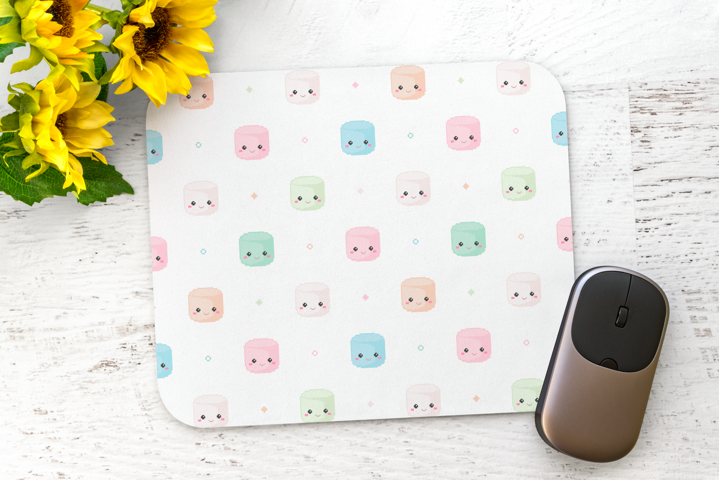 Pixel Marshmallow Mousepad, Cute Kawaii Gift, Anime Magical Girl Gamer Accessories, Kawaii Mouse Pad