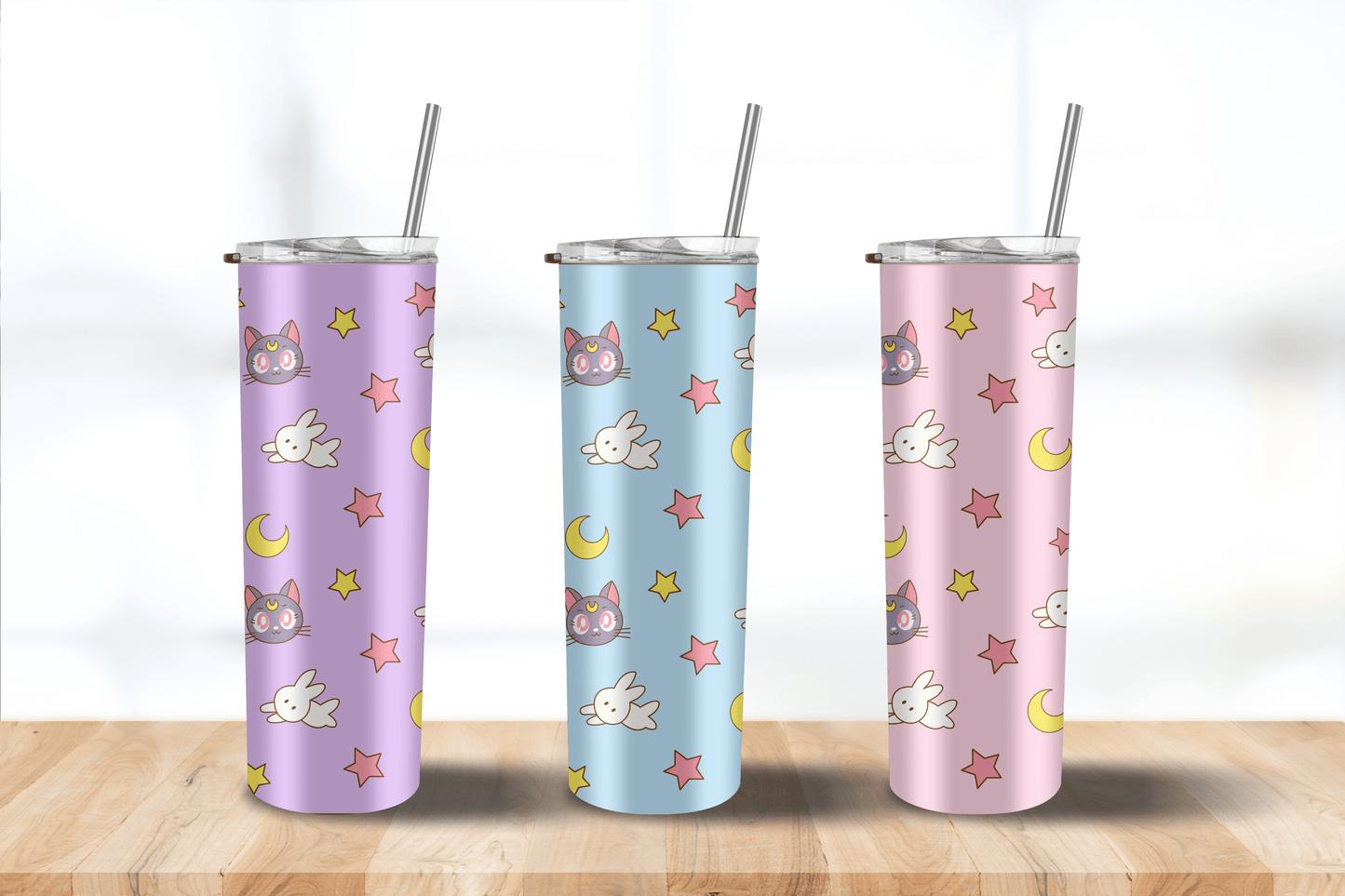 Anime Bunny Moon, Tumbler 20oz Luna Travel Mug, Kawaii Water Bottle, Travel Gift for her, him, Custom, Stainless Steel, Anime Tumbler