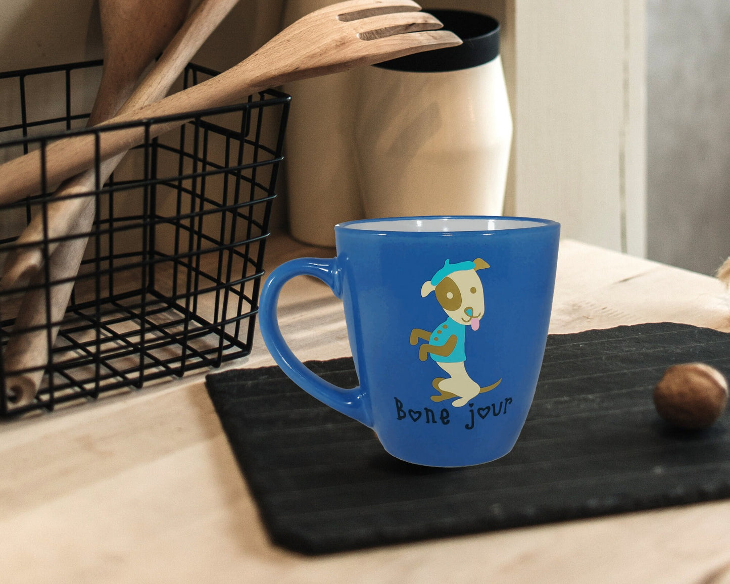 Large Ceramic Mug|Gift for Dad| Bone-Jour Coffee Mug| Cute Mugs |Gift for Dog Lovers|Frenchie |Bonjour|