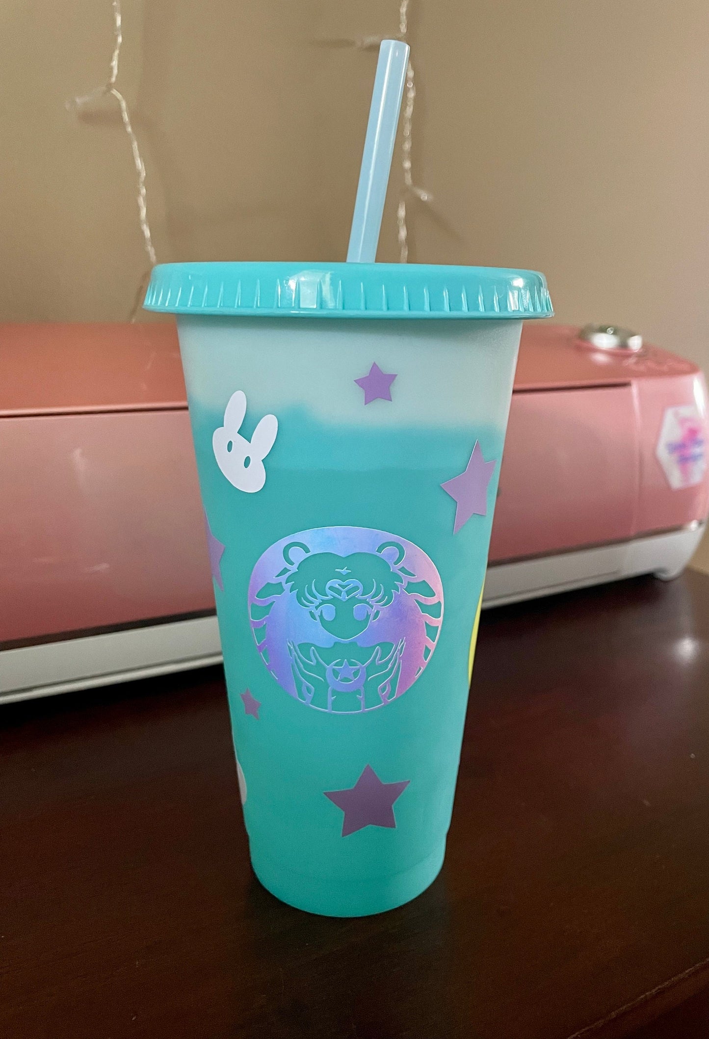 Colour Changing Cold Cup Tumbler|Sailor Moon Holographic Cup with Straw|Custom 24.oz Moonbucks Starbucks Cup| Personalized Gift|Anime|Kawaii