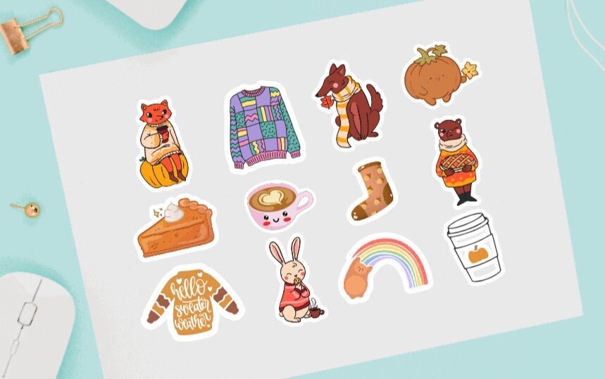 Fall Sticker Pack, Cute Animal Stickers, Aesthetic Stickers,Glossy,Vin –  Glitter Haze Boutique