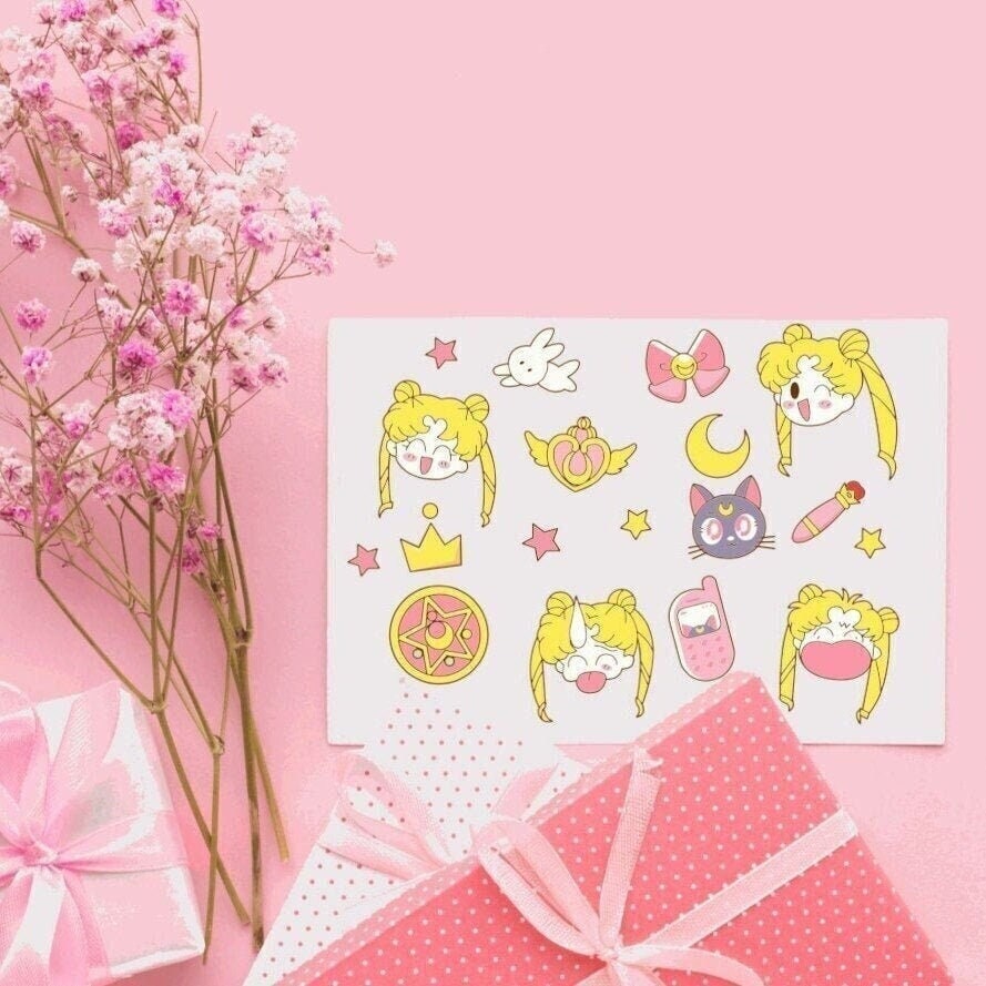 Sailor Moon Stickers 18 Pack Glossy Vinyl Water Resistant Decal Anime Sticker | Kawaii Stickers | Sailor Moon Brooch | Luna | Anime Stickers