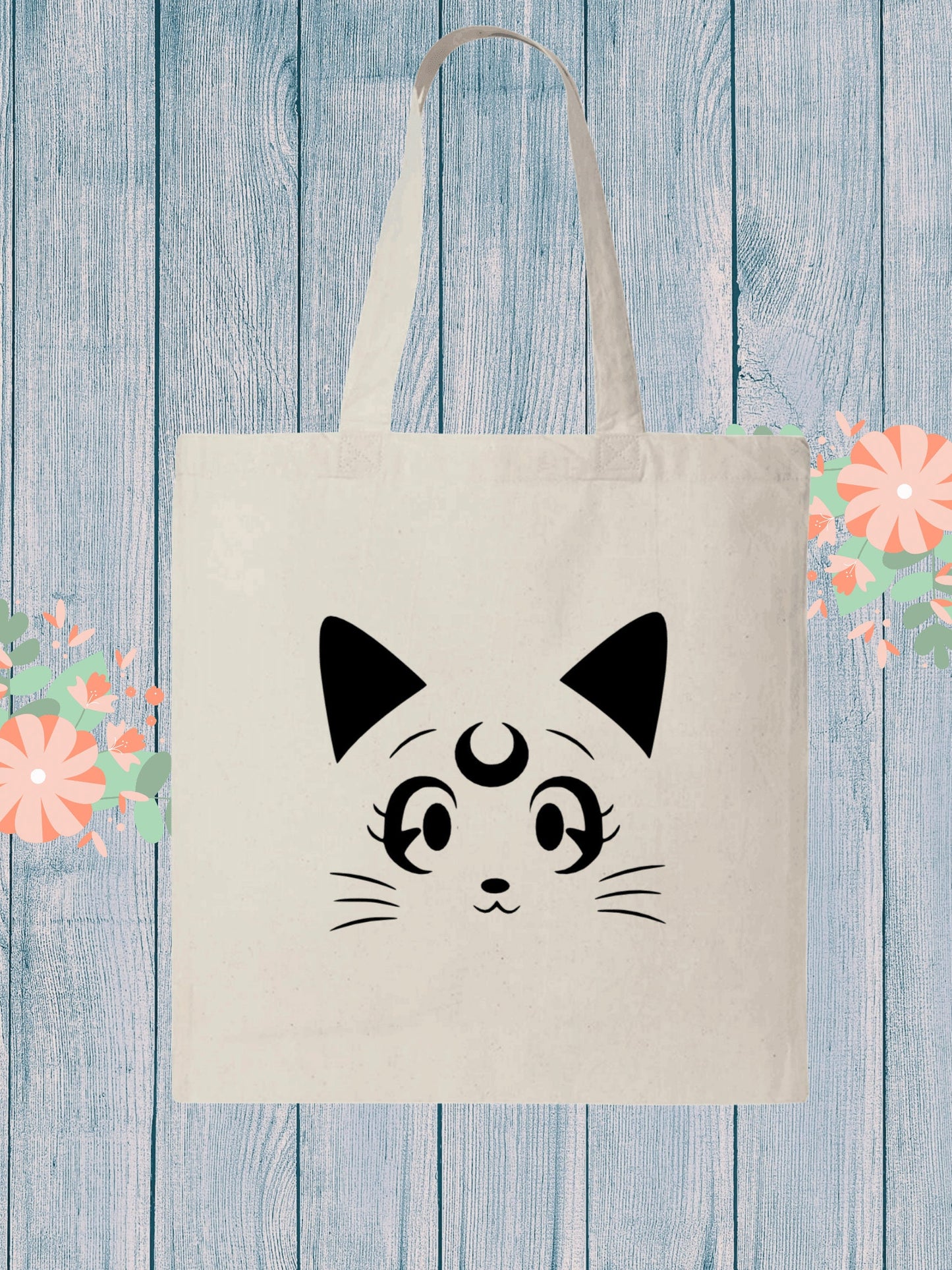 Luna Sailor Moon Tote Bag| Anime Cat Purse|Reusable Bag|Kawaii|Lightweight Cotton Canvas Bag|Gift for Her|Cute Shoulder Bag|Grocery Totes