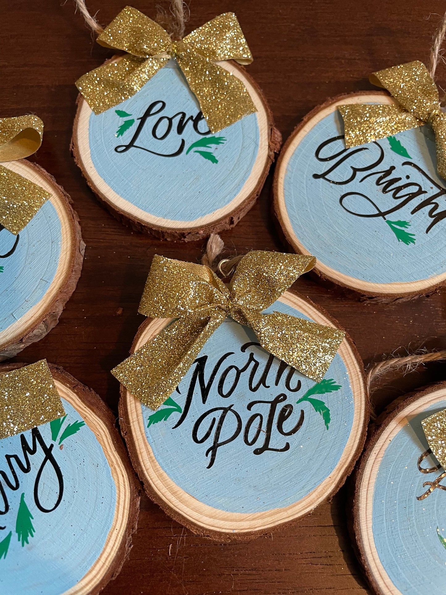 Wood Ornaments | Rustic Glam Holiday Ornament | Rustic Holiday Decor | Wood Slice | Handmade Christmas Ornaments | Gift for Her|Gift for Him