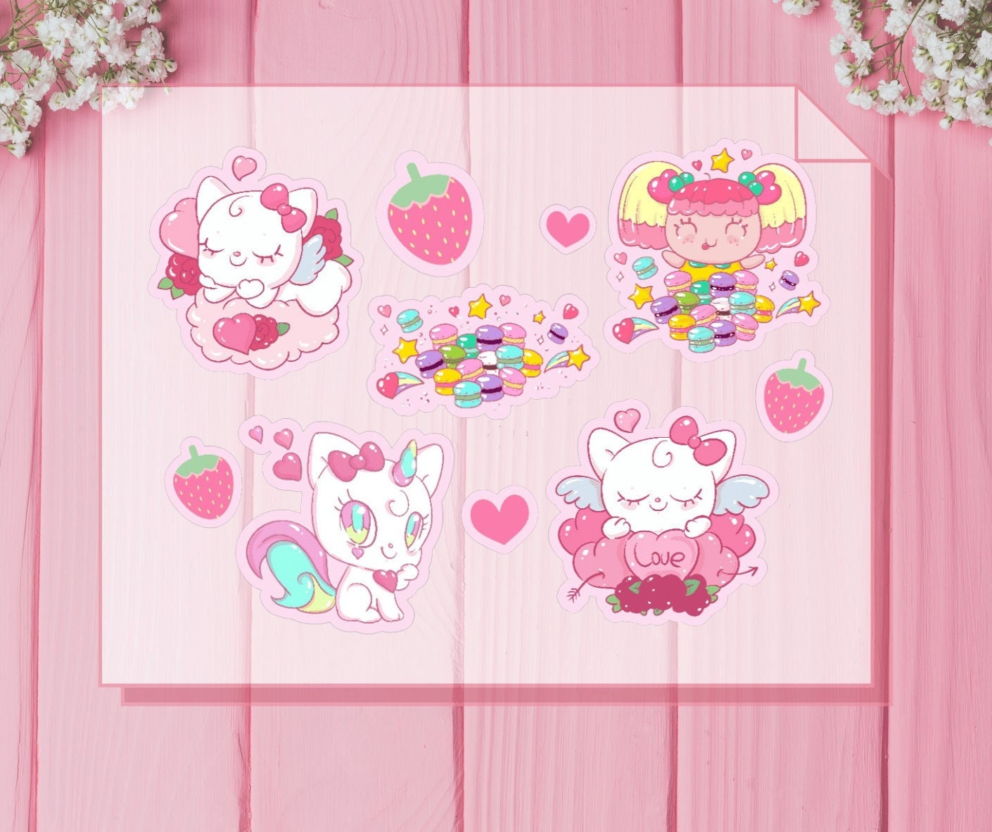 Cute My Melody with Strawberry Sticker Vinyl Decal Windows Laptops  Waterproof!