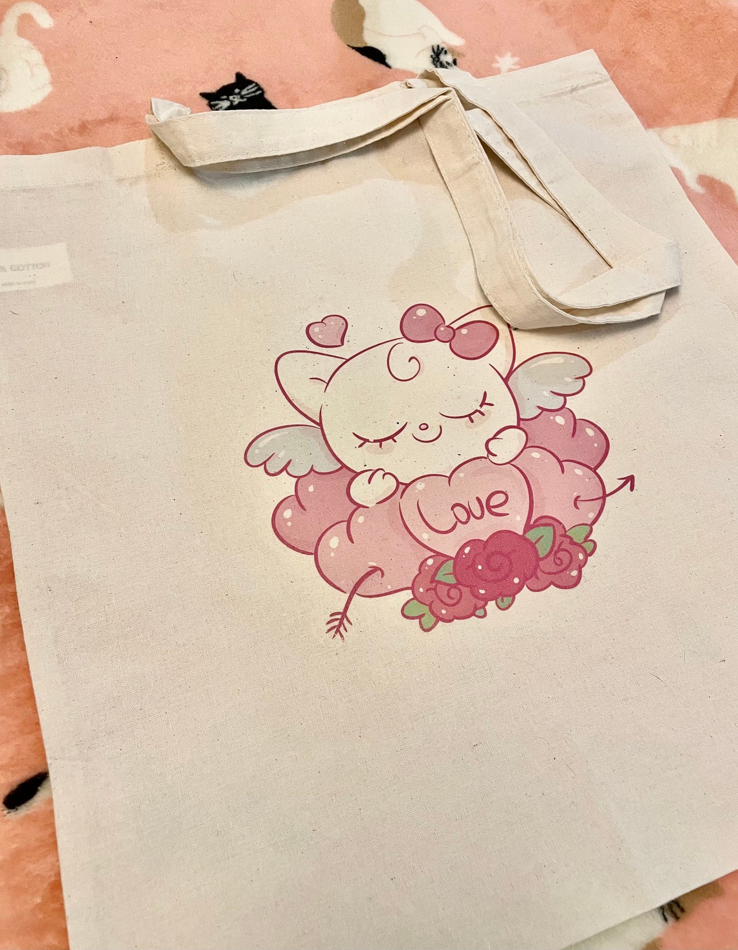 Sweet Kitty Kawaii Tote Bag, Cotton Canvas Reusable Bag, Minimalist, Cute Anime Gifts For Her