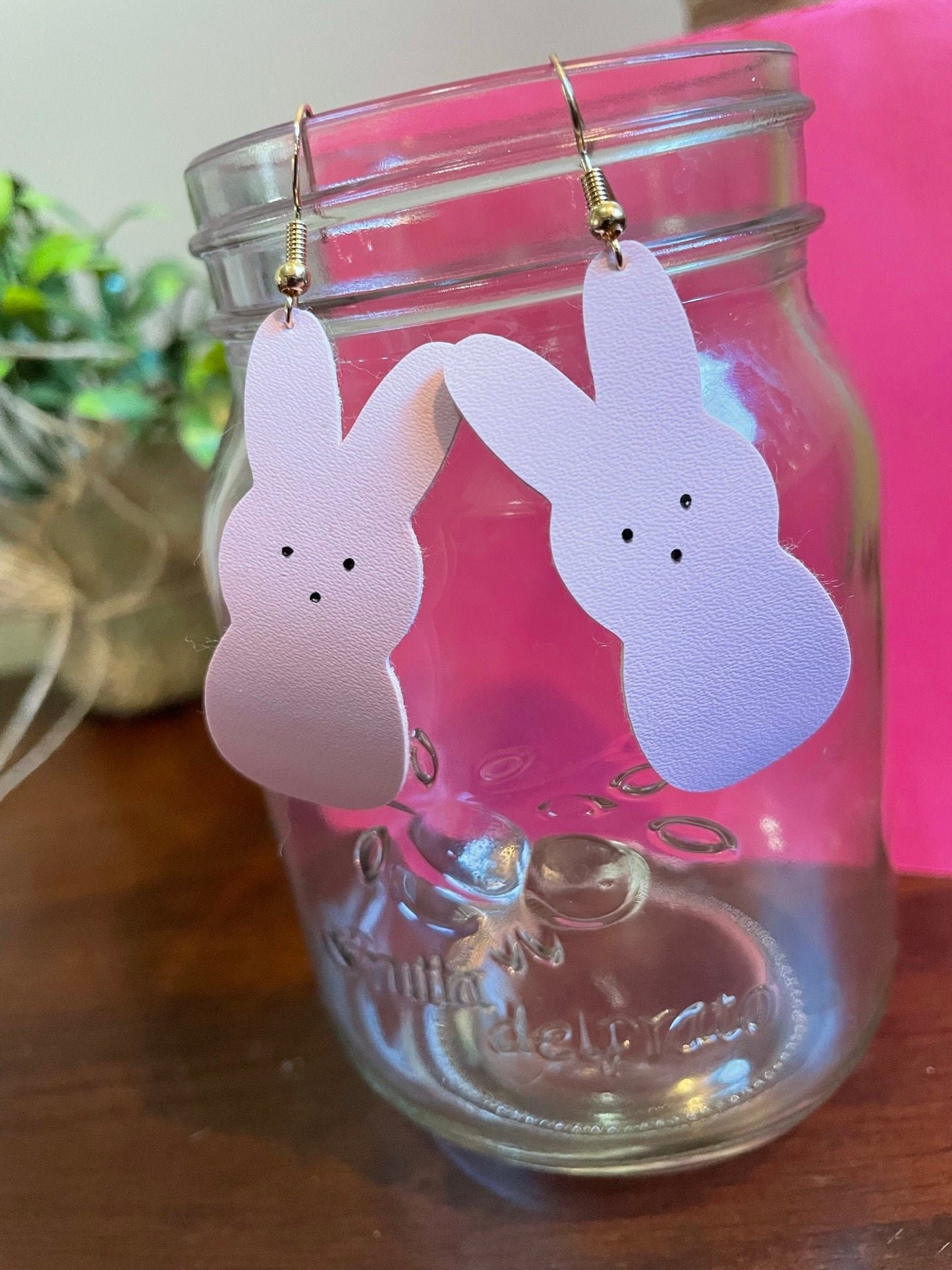 Faux Leather Bunny Earrings, Hypoallergenic, Easter Jewelry, Handmade Dangle Drop