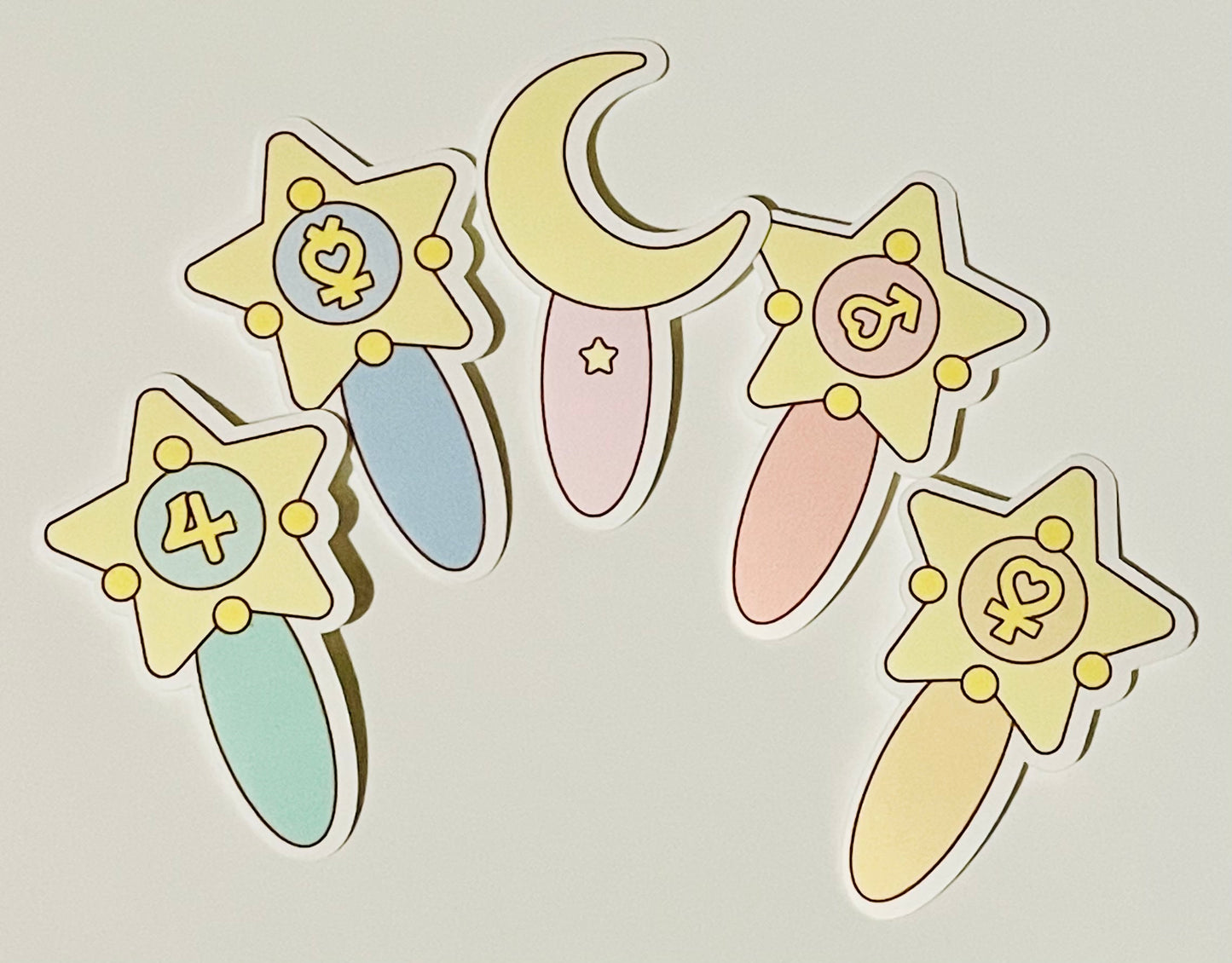 Sailor Moon Wand Stickers, 5 Pack of Senshi Transformation Wands, Cute Birthday Gifts for Her