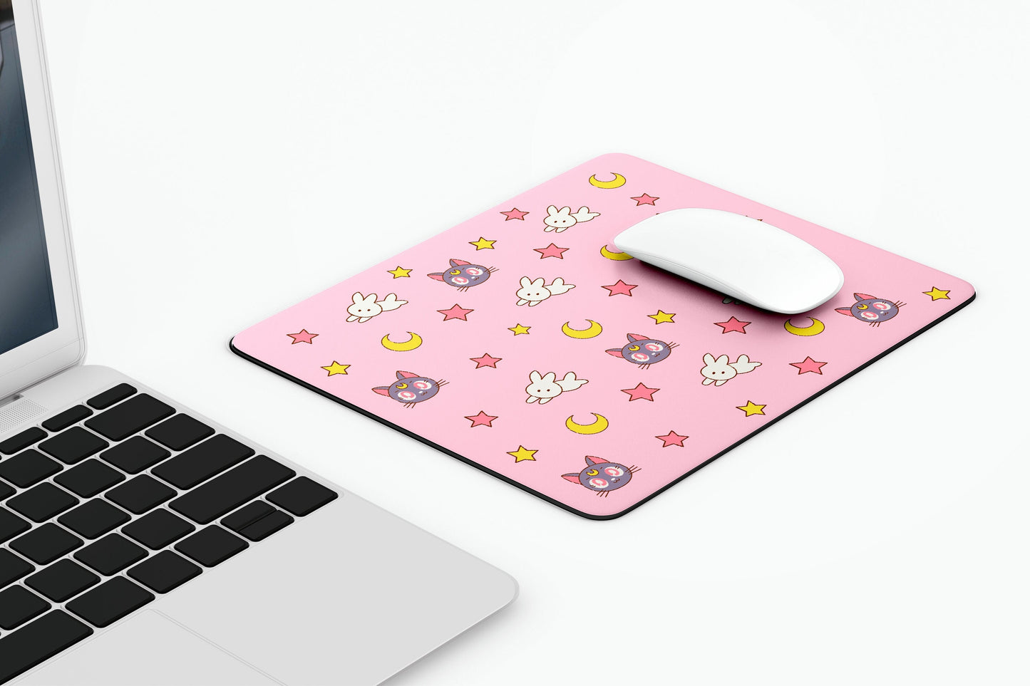 Magical Girl Moon Cat Mousepad, Cute, Anime Magical Girl Gamer Accessories, Kawaii Mouse Pad