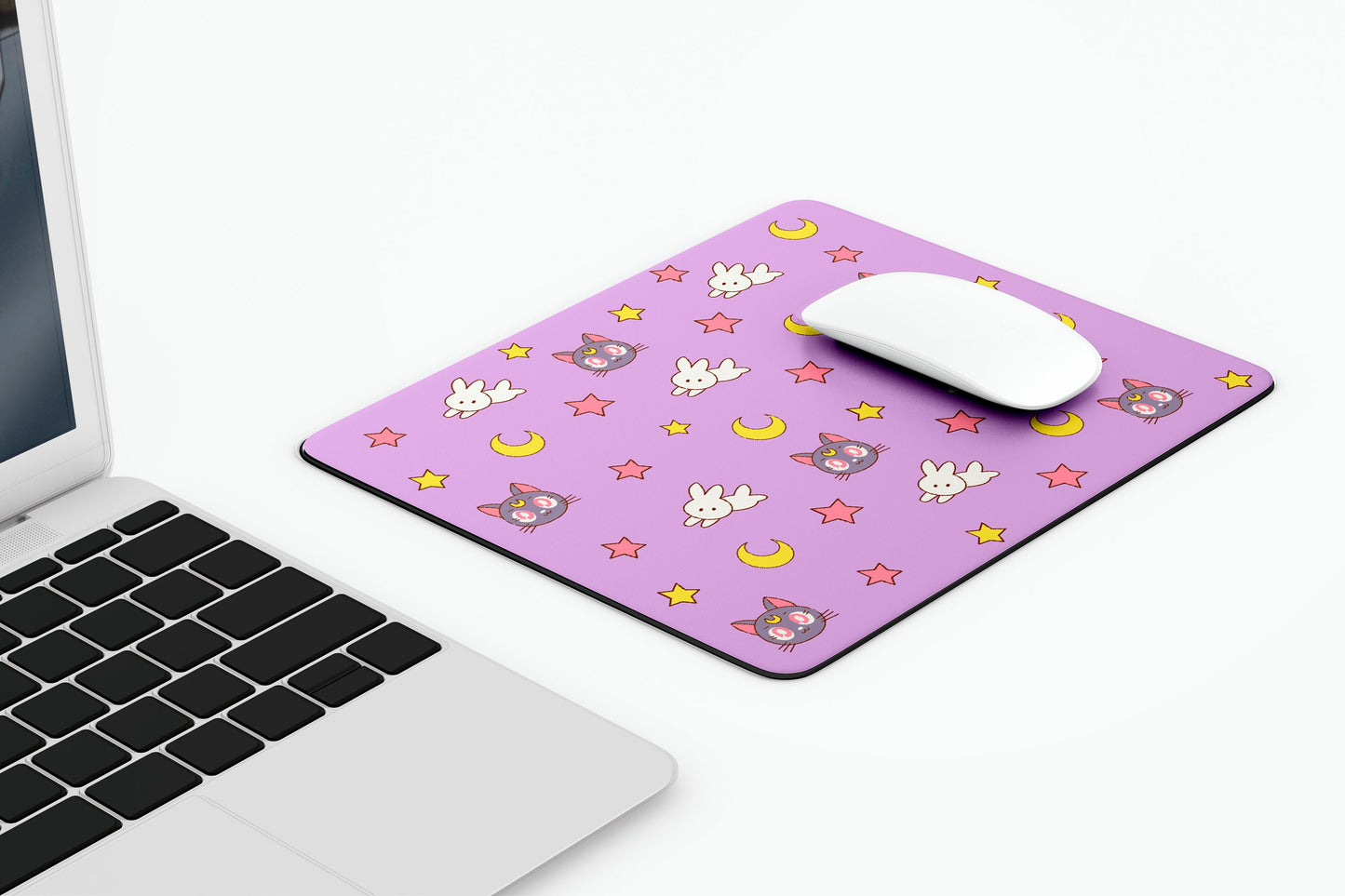 Magical Girl Moon Cat Mousepad, Cute, Anime Magical Girl Gamer Accessories, Kawaii Mouse Pad
