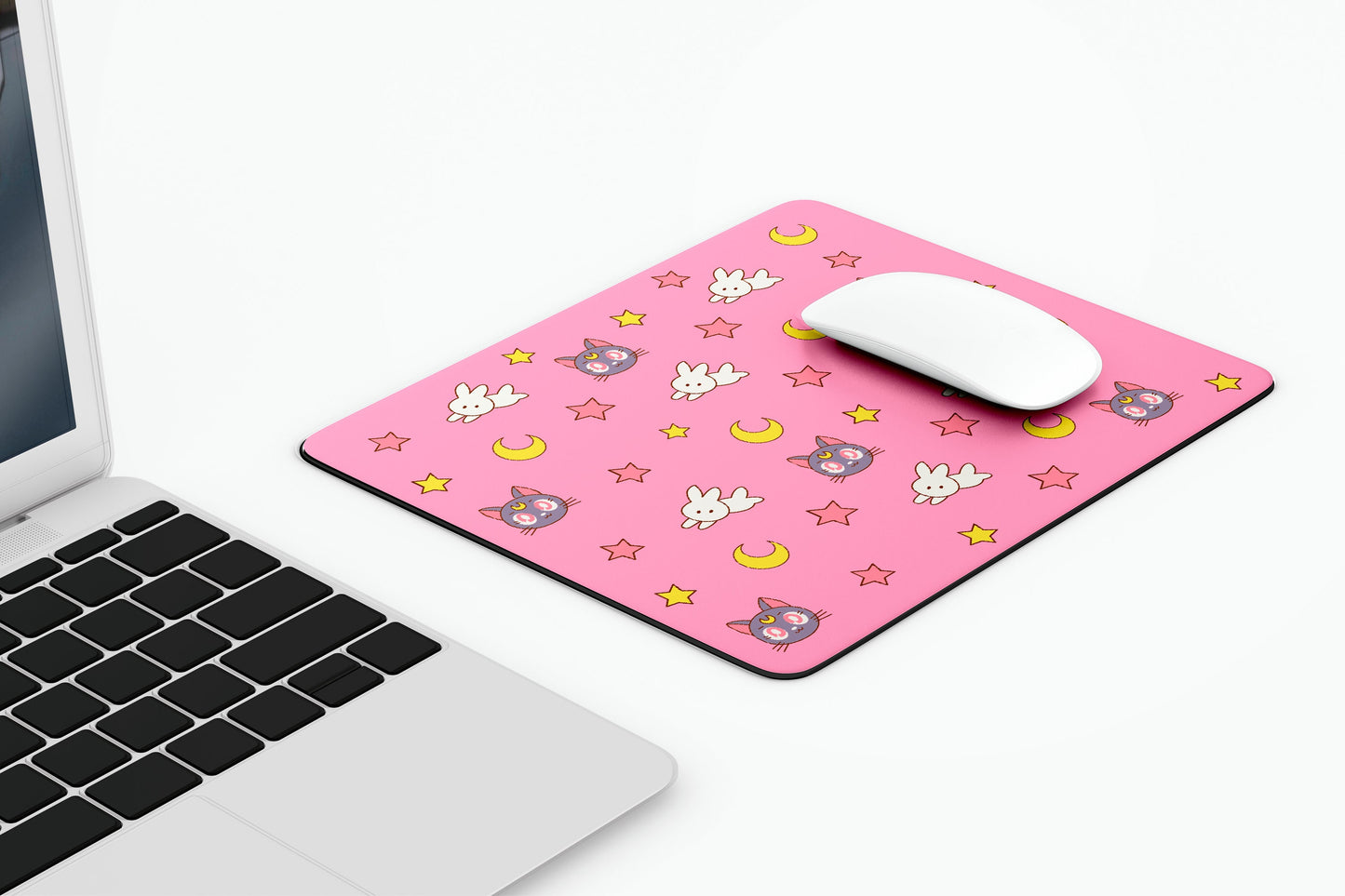 Magical Girl Moon Cat Mousepad, Cute, Anime Magical Girl Gamer Accessories, Kawaii Mouse Pad