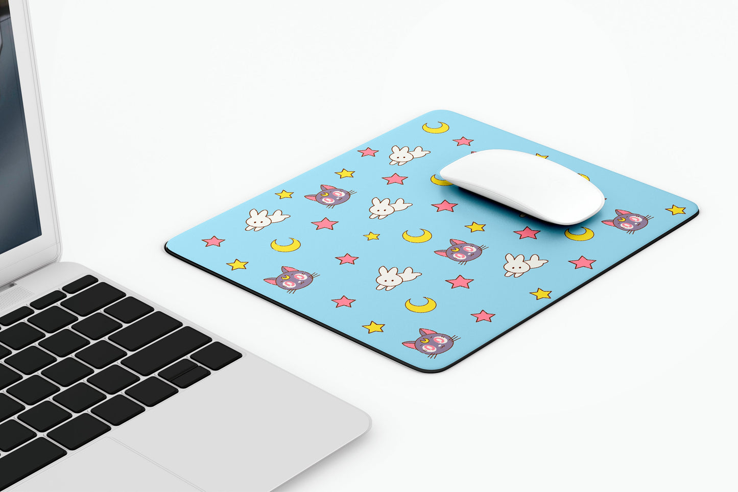 Magical Girl Moon Cat Mousepad, Cute, Anime Magical Girl Gamer Accessories, Kawaii Mouse Pad
