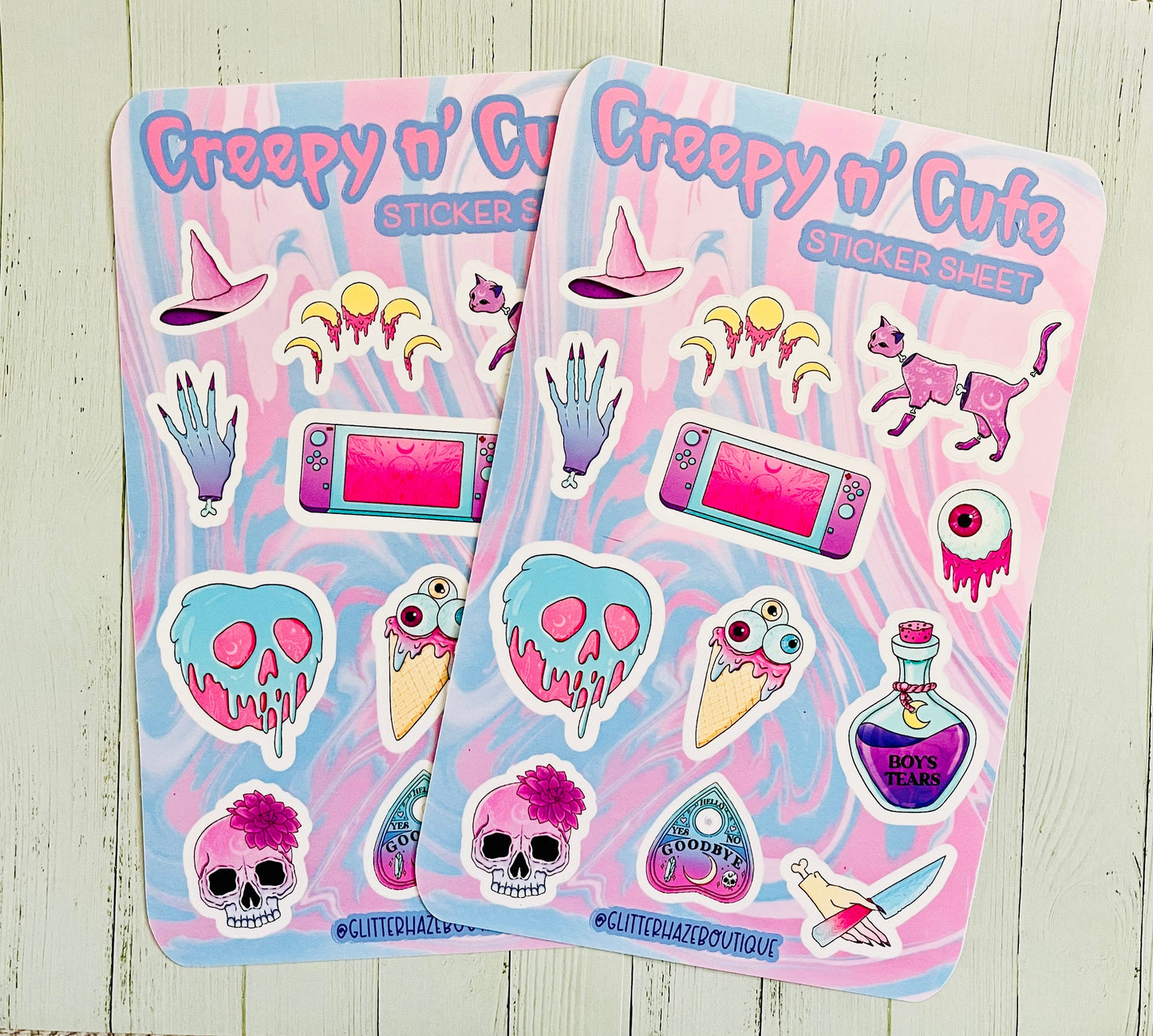 Creepy Cute Sticker Sheet, Pastel Goth Sticker Pack, Anime Gift for Her