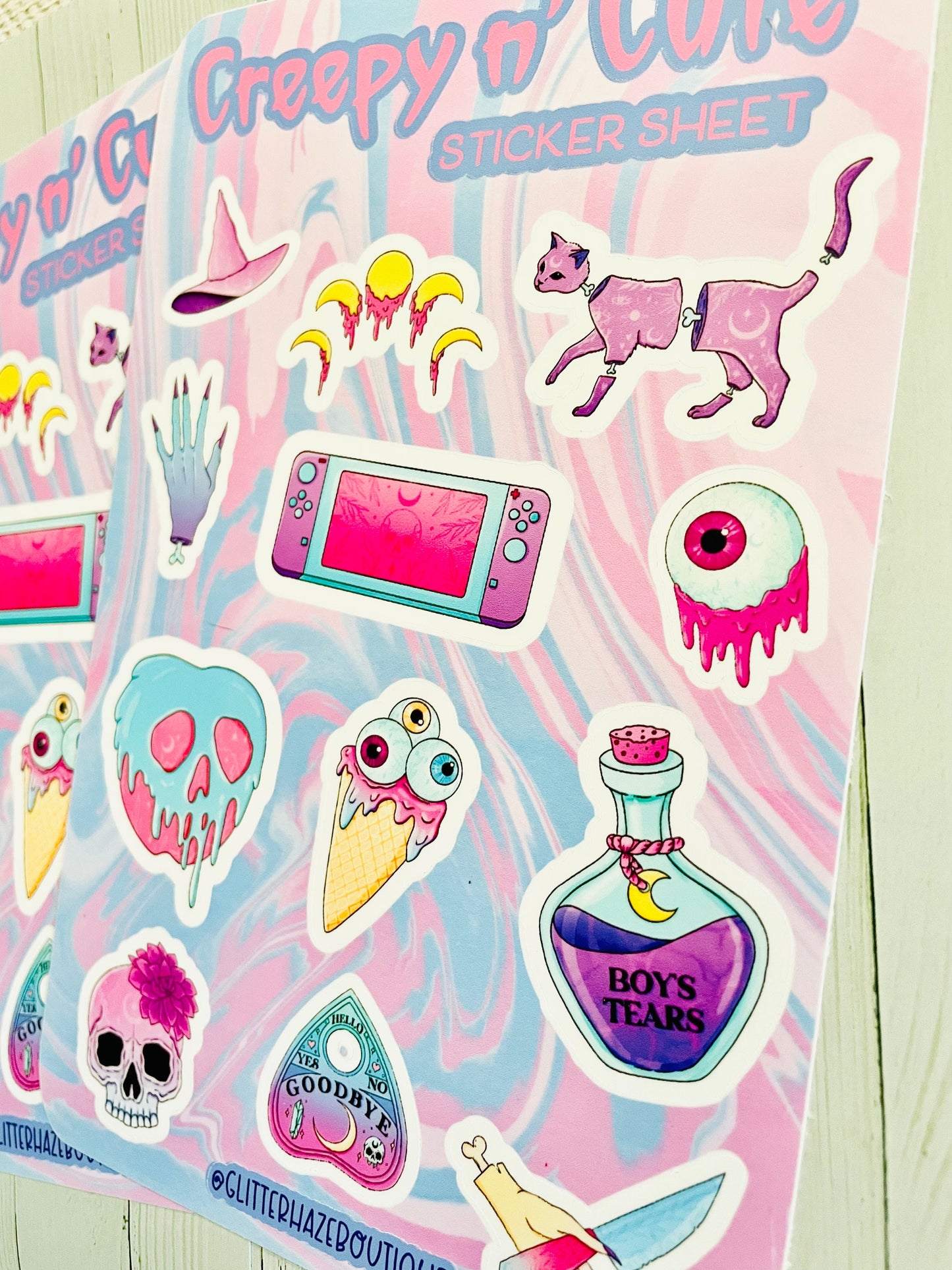 Creepy Cute Sticker Sheet, Pastel Goth Sticker Pack, Anime Gift for Her