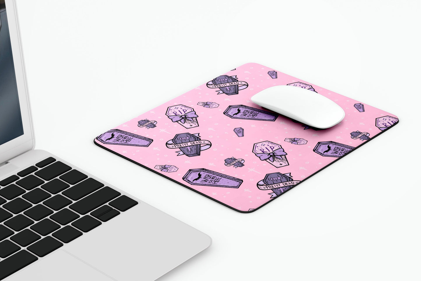 Pastel Goth Coffin Mousepad, Cute Gothic Gifts, Anime Magical Girl Gamer Accessories, Kawaii Mouse Pad