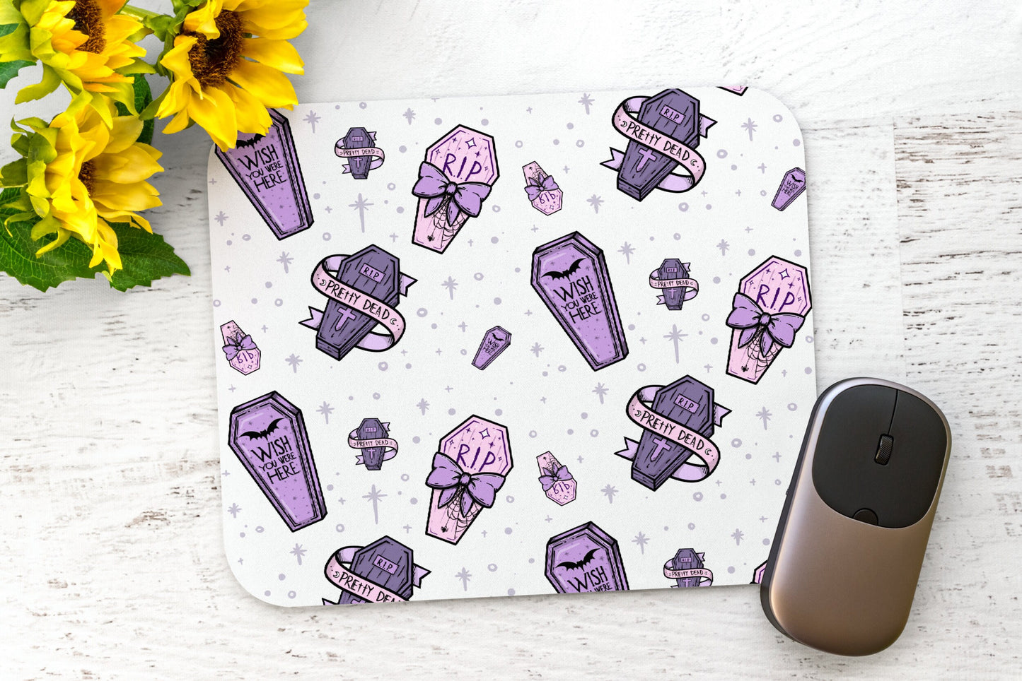 Pastel Goth Coffin Mousepad, Cute Gothic Gifts, Anime Magical Girl Gamer Accessories, Kawaii Mouse Pad
