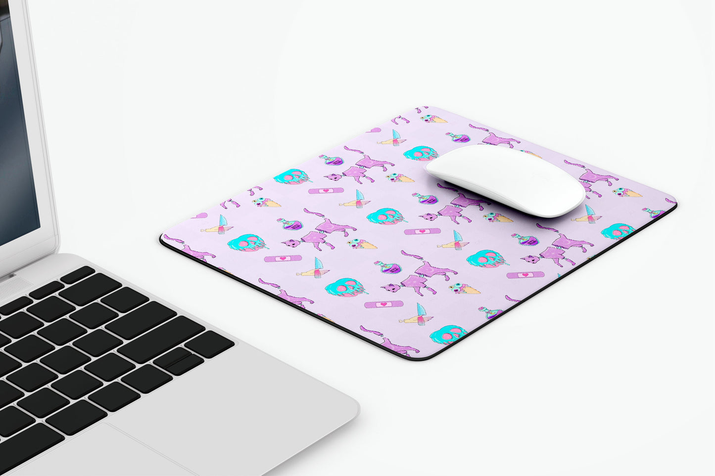 Creepy Cute Pastel Goth Cat Mousepad, Cute Gothic Gifts, Anime Magical Girl Gamer Accessories, Kawaii Mouse Pad