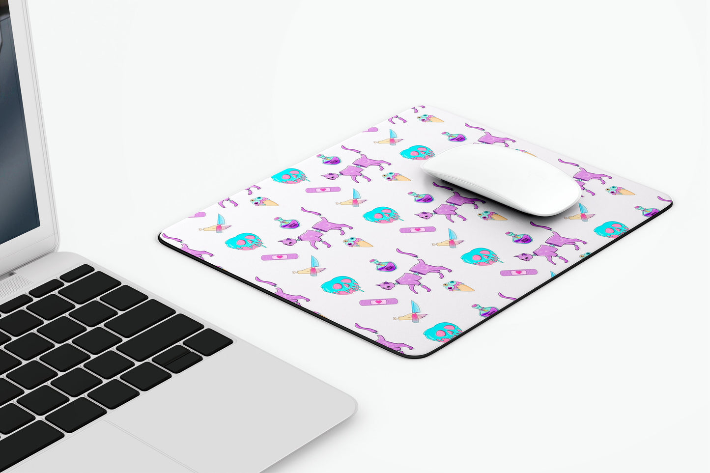 Creepy Cute Pastel Goth Cat Mousepad, Cute Gothic Gifts, Anime Magical Girl Gamer Accessories, Kawaii Mouse Pad