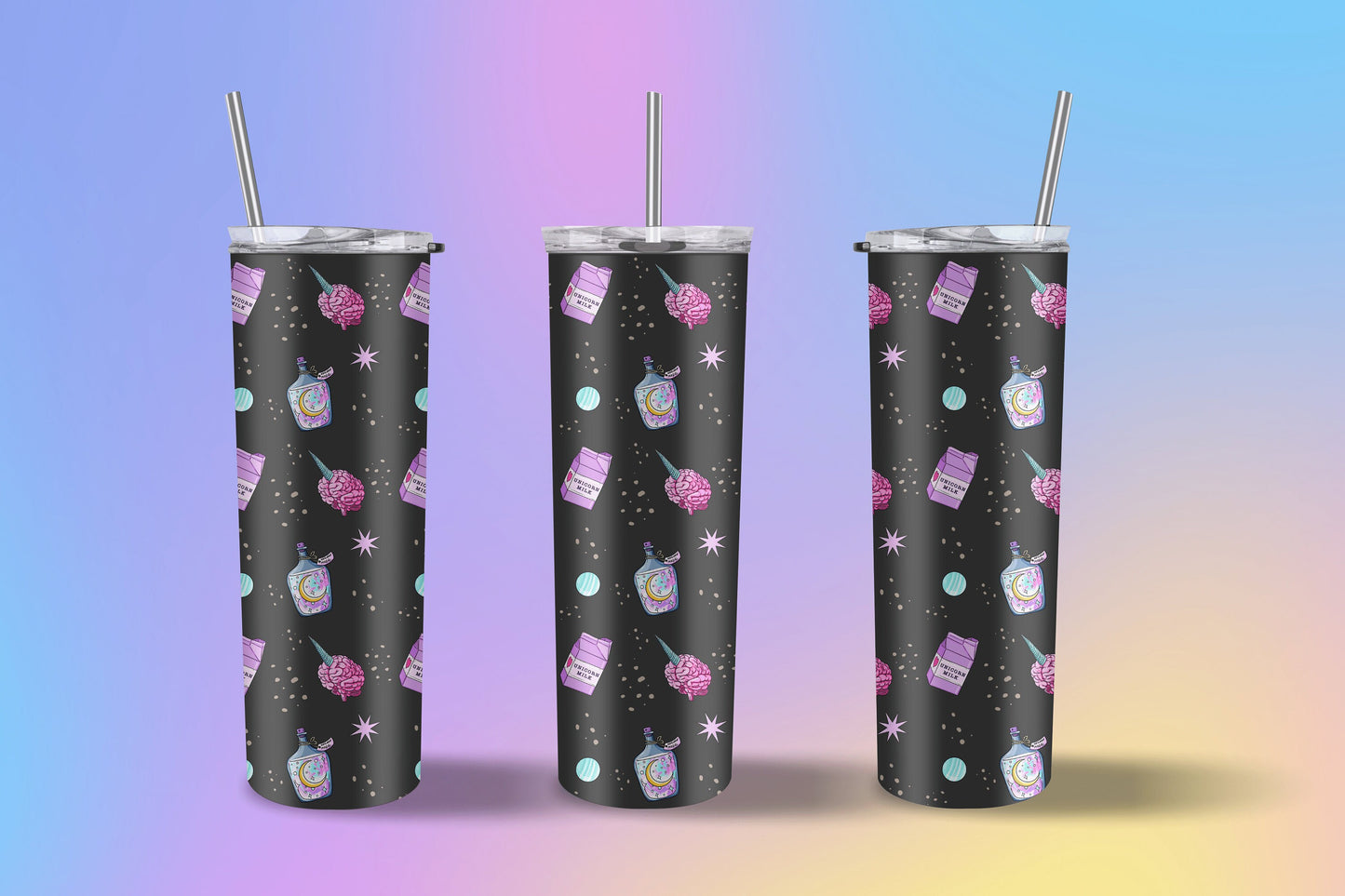 Anime Pastel Goth Unicorn Milk, Tumbler 20oz Travel Mug, Kawaii Water Bottle, Travel Gift for her, him, Custom, Stainless Steel, Anim