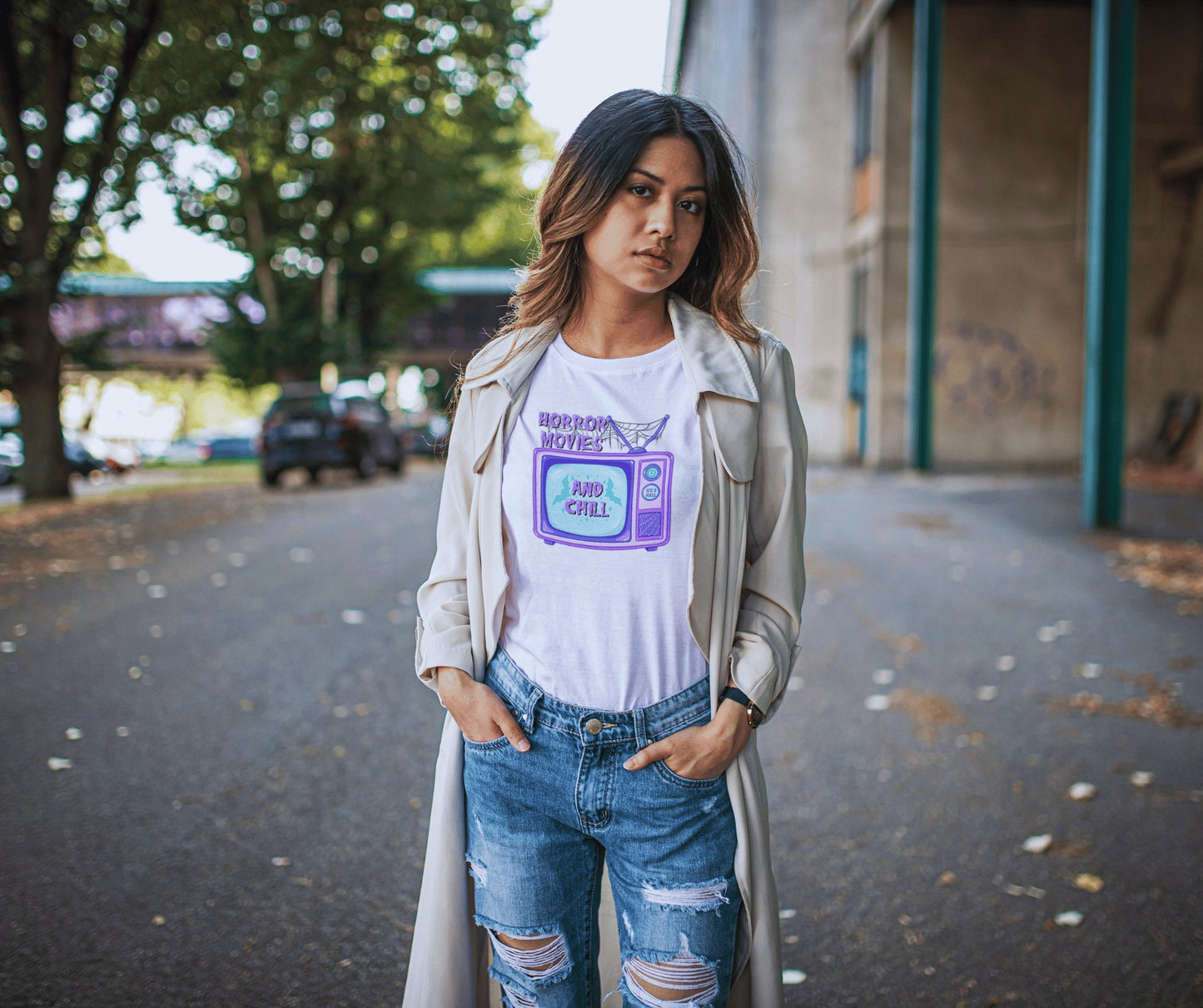 Horror Movies and Chill T-shirt | Funny Halloween Shirt | Creepy Cute Gift | Pastel Goth Apparel