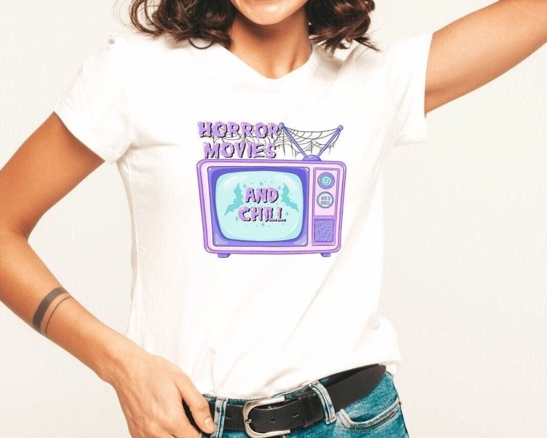 Horror Movies and Chill T-shirt | Funny Halloween Shirt | Creepy Cute Gift | Pastel Goth Apparel