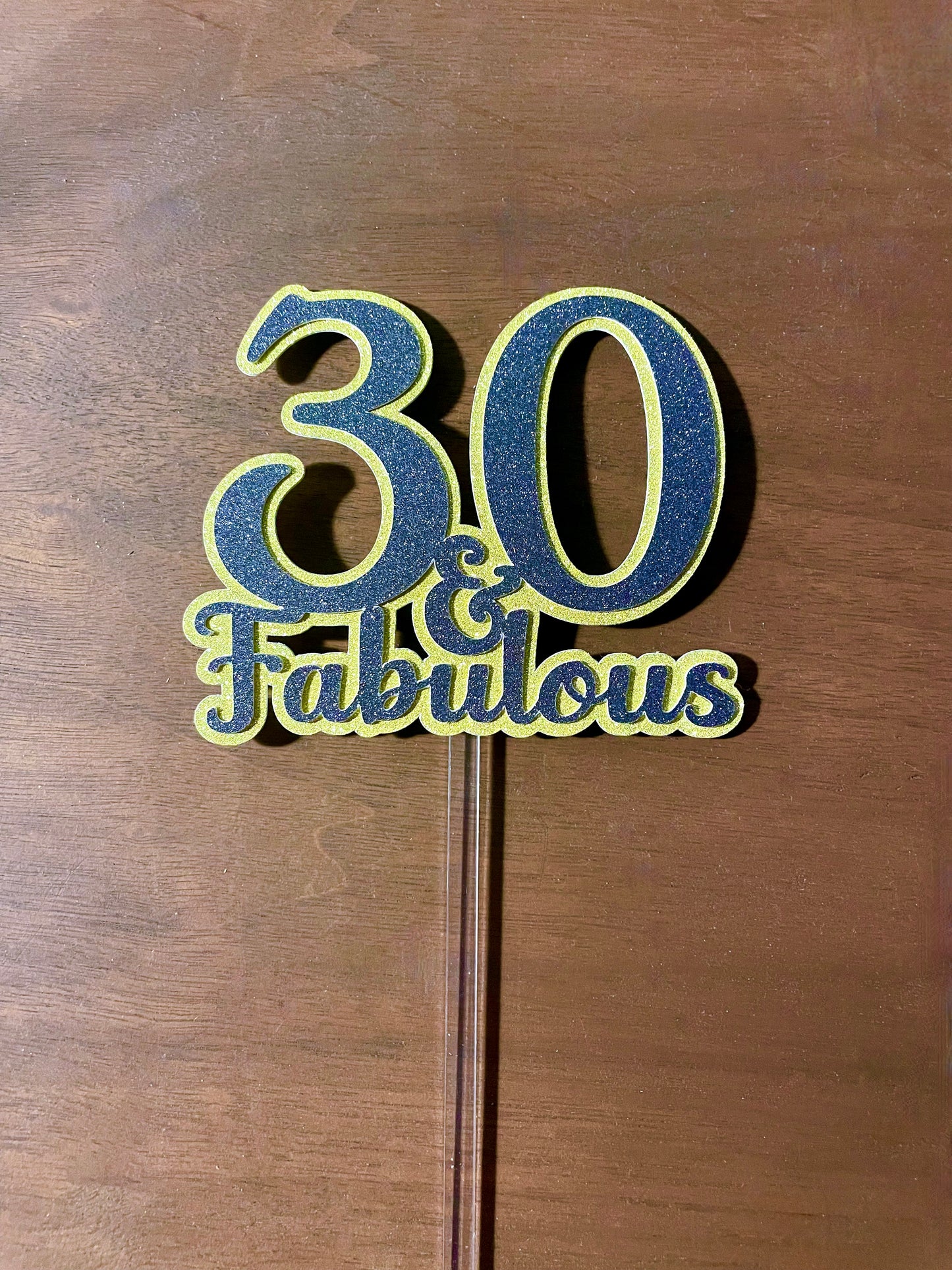 30 & Fabulous, Glitter Cake Topper, with Custom 30th Birthday Bottle Label