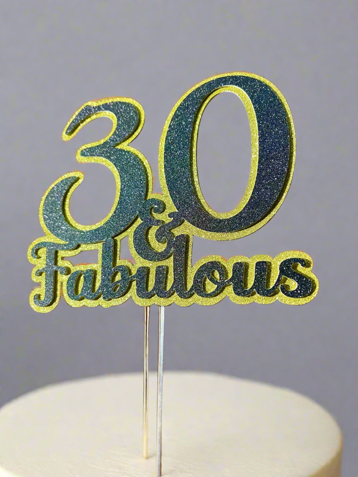 30 & Fabulous, Glitter Cake Topper, with Custom 30th Birthday Bottle Label