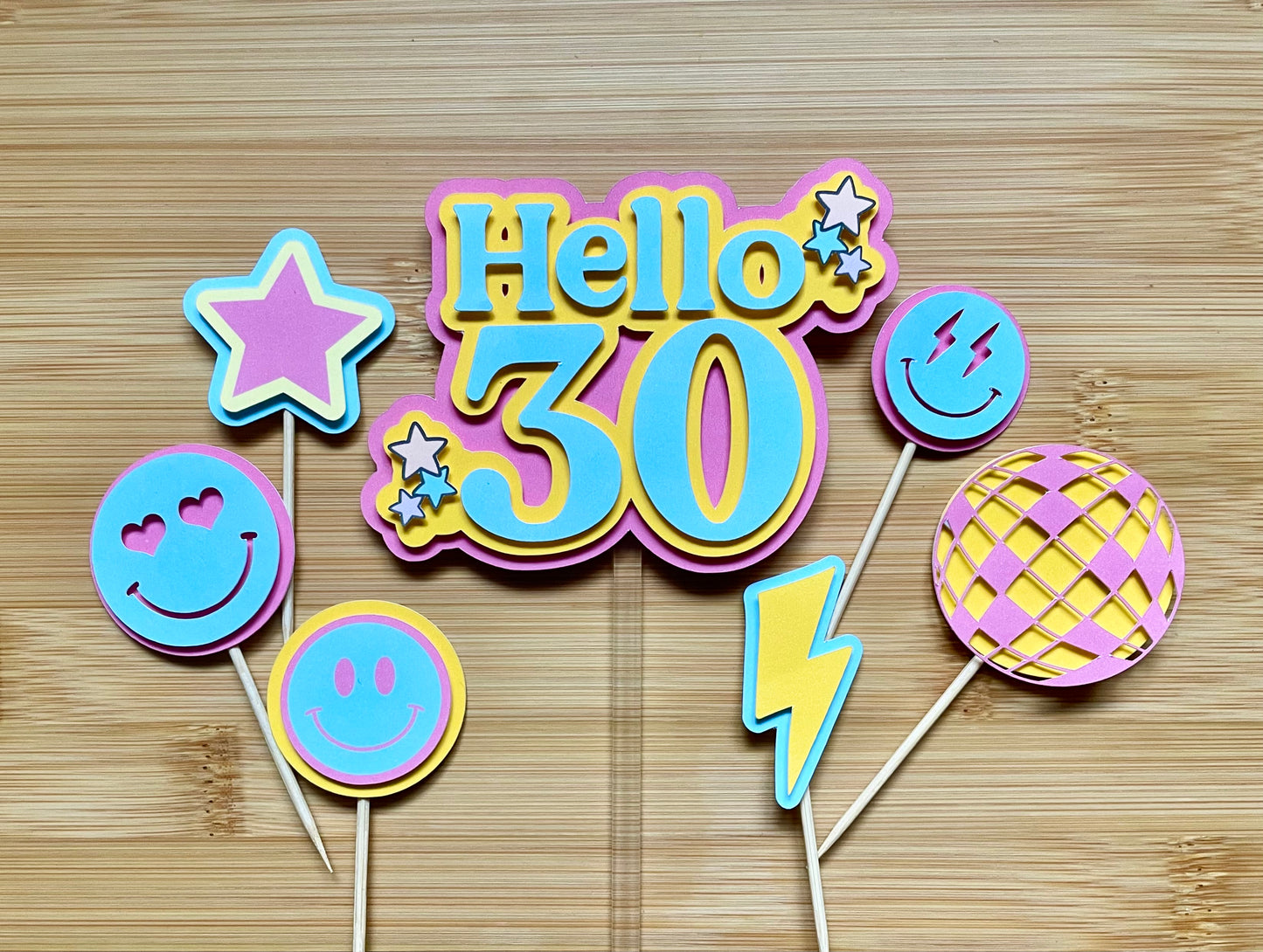 Hello 30, Retro Cake Topper Set, 30th Birthday Decor