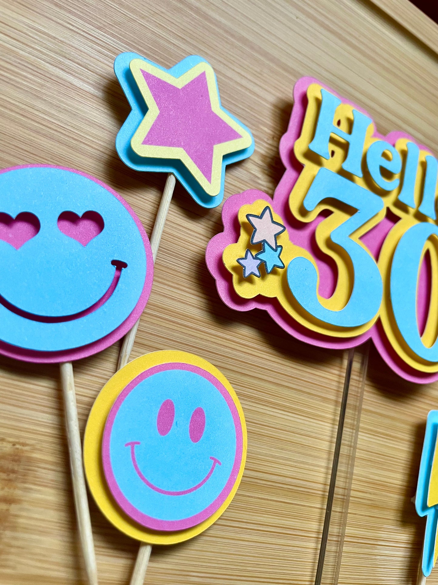 Hello 30, Retro Cake Topper Set, 30th Birthday Decor