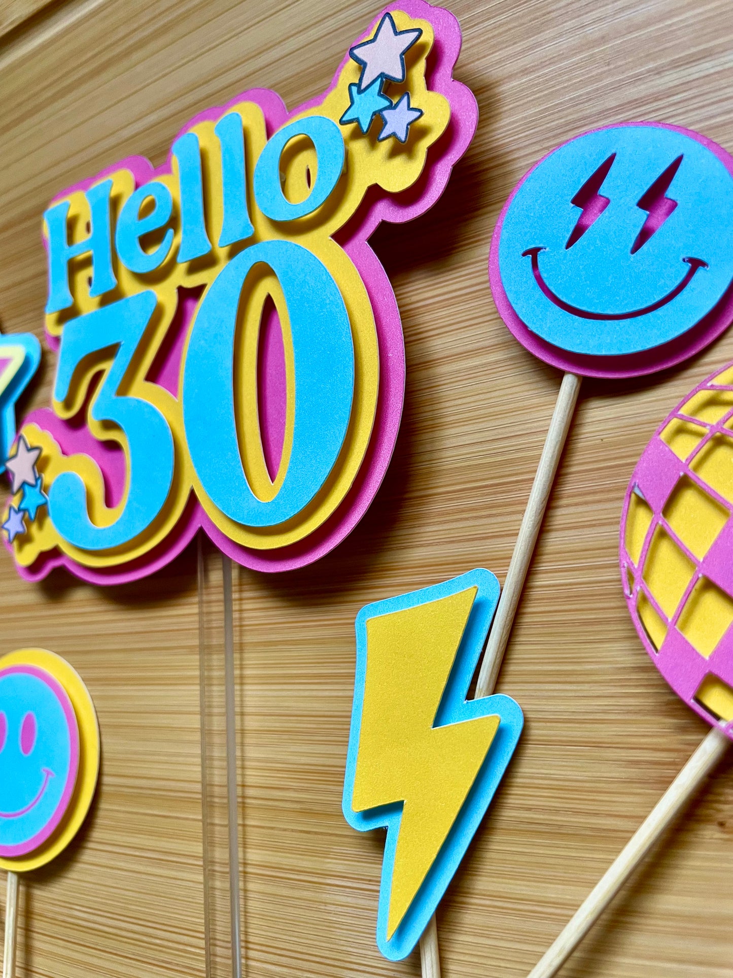 Hello 30, Retro Cake Topper Set, 30th Birthday Decor