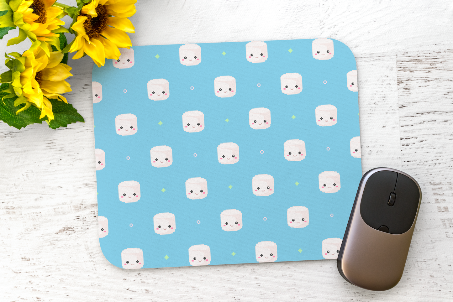 Pixel Marshmallow Mousepad, Cute Kawaii Gift, Anime Magical Girl Gamer Accessories, Kawaii Mouse Pad