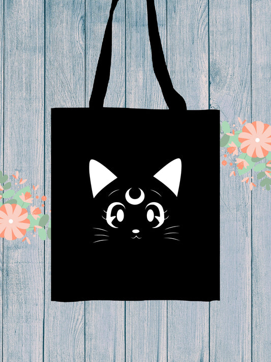 Luna Sailor Moon Tote Bag| Anime Cat Purse|Reusable Bag|Kawaii|Lightweight Cotton Canvas Bag|Gift for Her|Cute Shoulder Bag|Grocery Totes