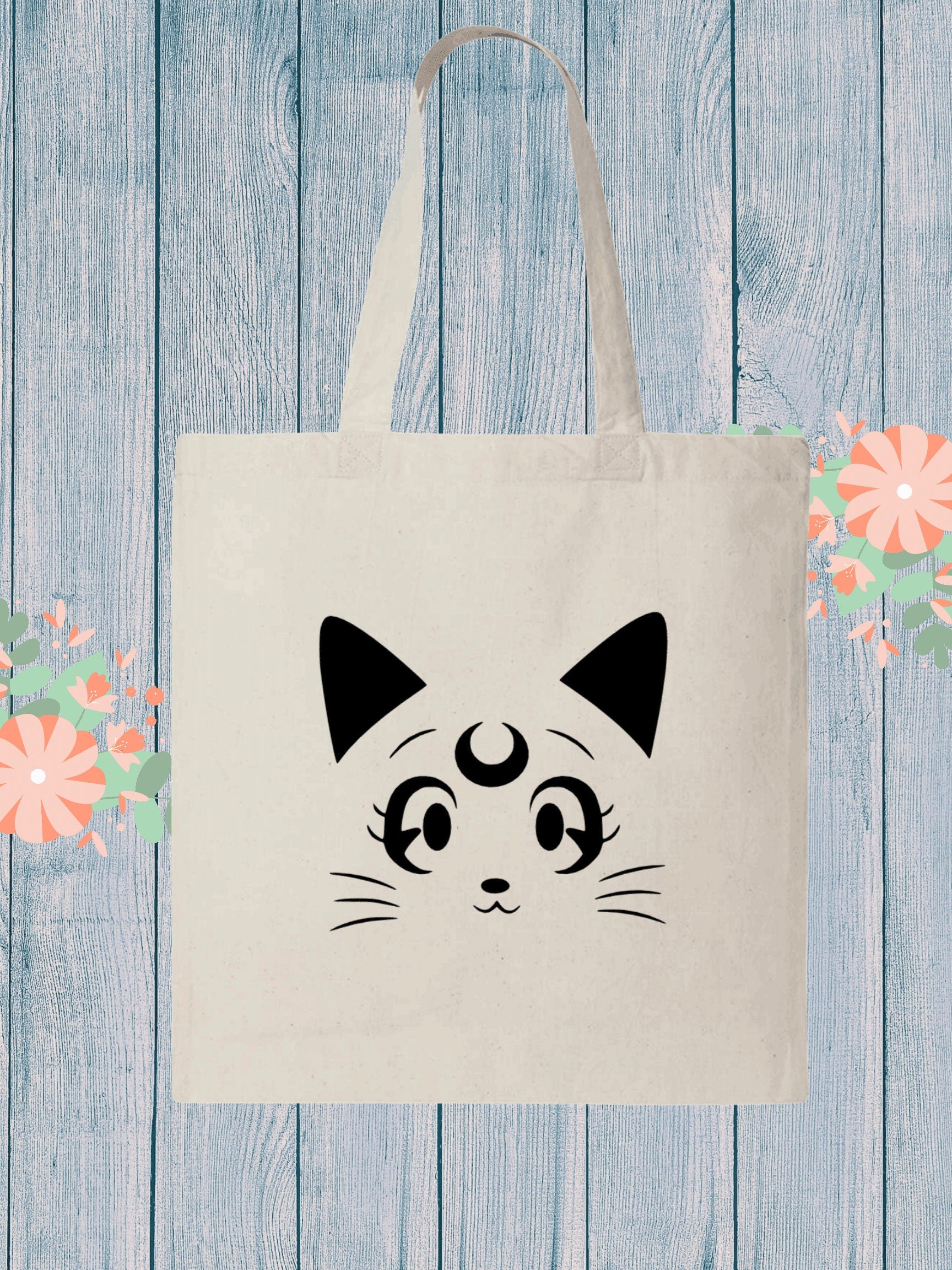 Luna Sailor Moon Tote Bag Anime Cat Purse Reusable Bag Kawaii Lightweight Cotton Canvas Bag Gift for Her Cute Shoulder Bag Grocery Totes