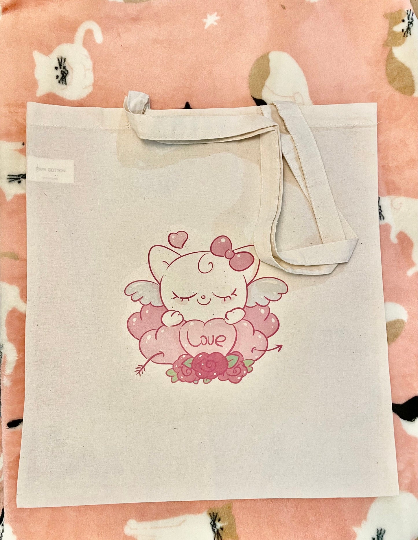 Sweet Kitty Kawaii Tote Bag, Cotton Canvas Reusable Bag, Minimalist, Cute Anime Gifts For Her