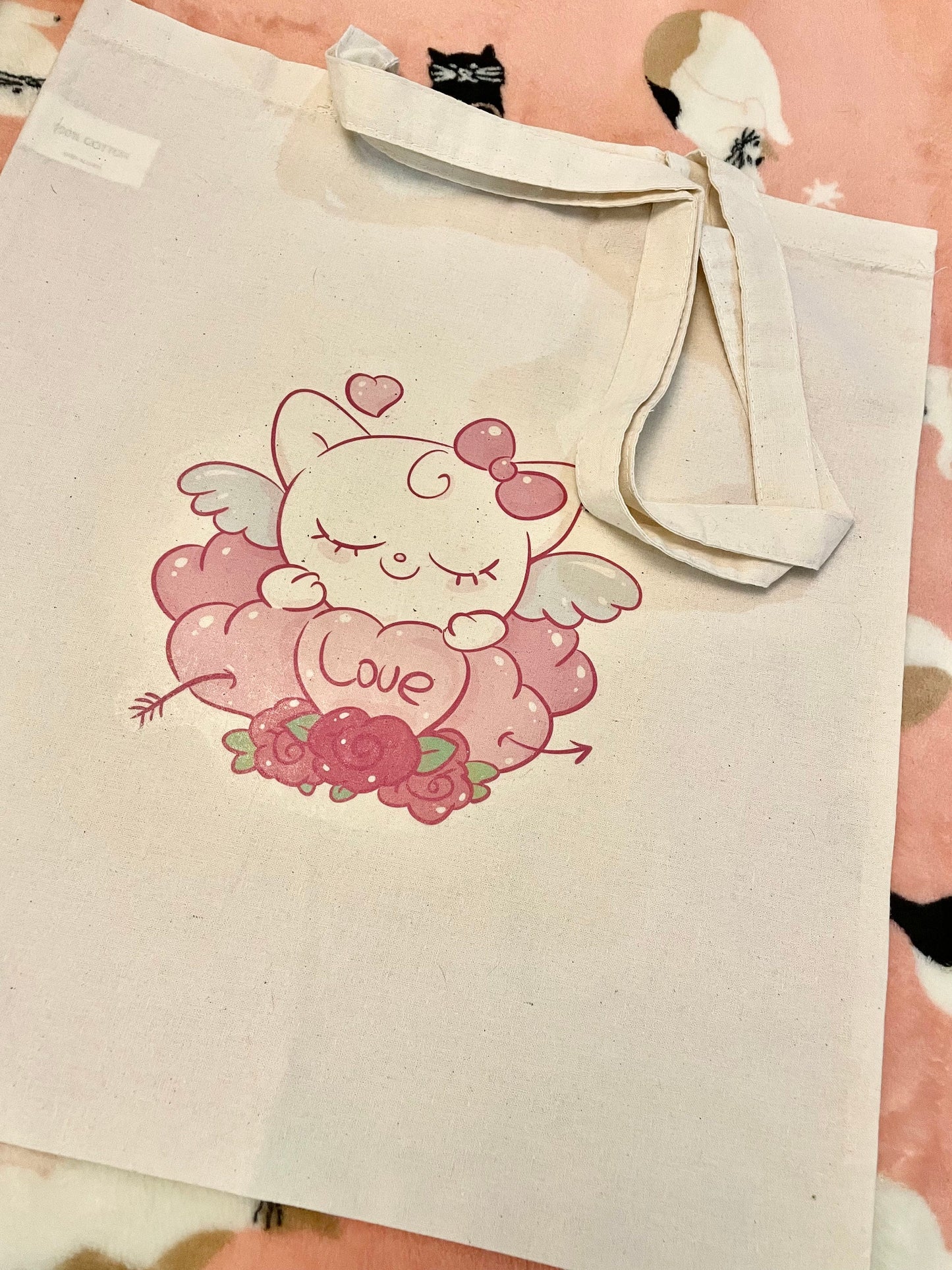 Sweet Kitty Kawaii Tote Bag, Cotton Canvas Reusable Bag, Minimalist, Cute Anime Gifts For Her