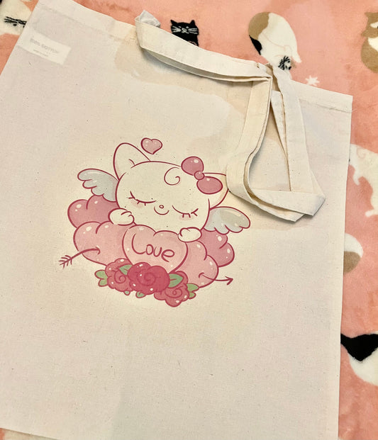 Sweet Kitty Kawaii Tote Bag, Cotton Canvas Reusable Bag, Minimalist, Cute Anime Gifts For Her