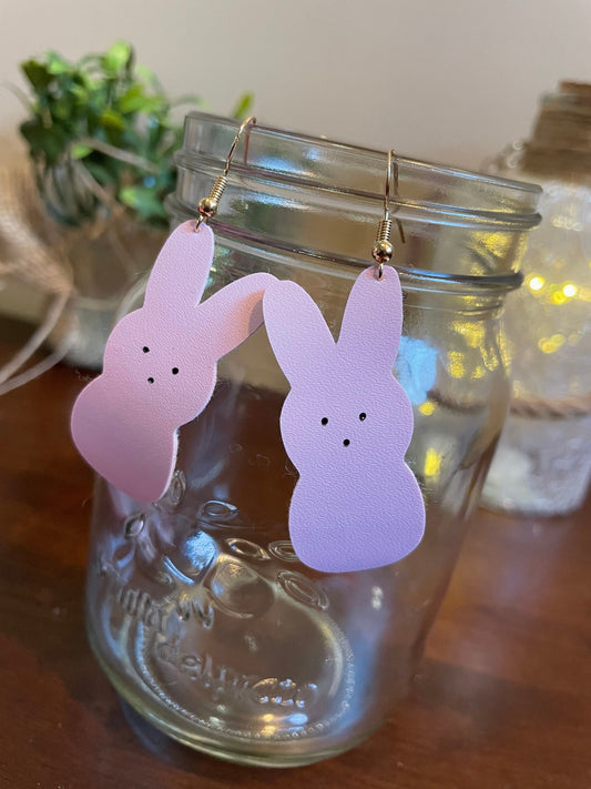 Faux Leather Bunny Earrings, Hypoallergenic, Easter Jewelry, Handmade Dangle Drop