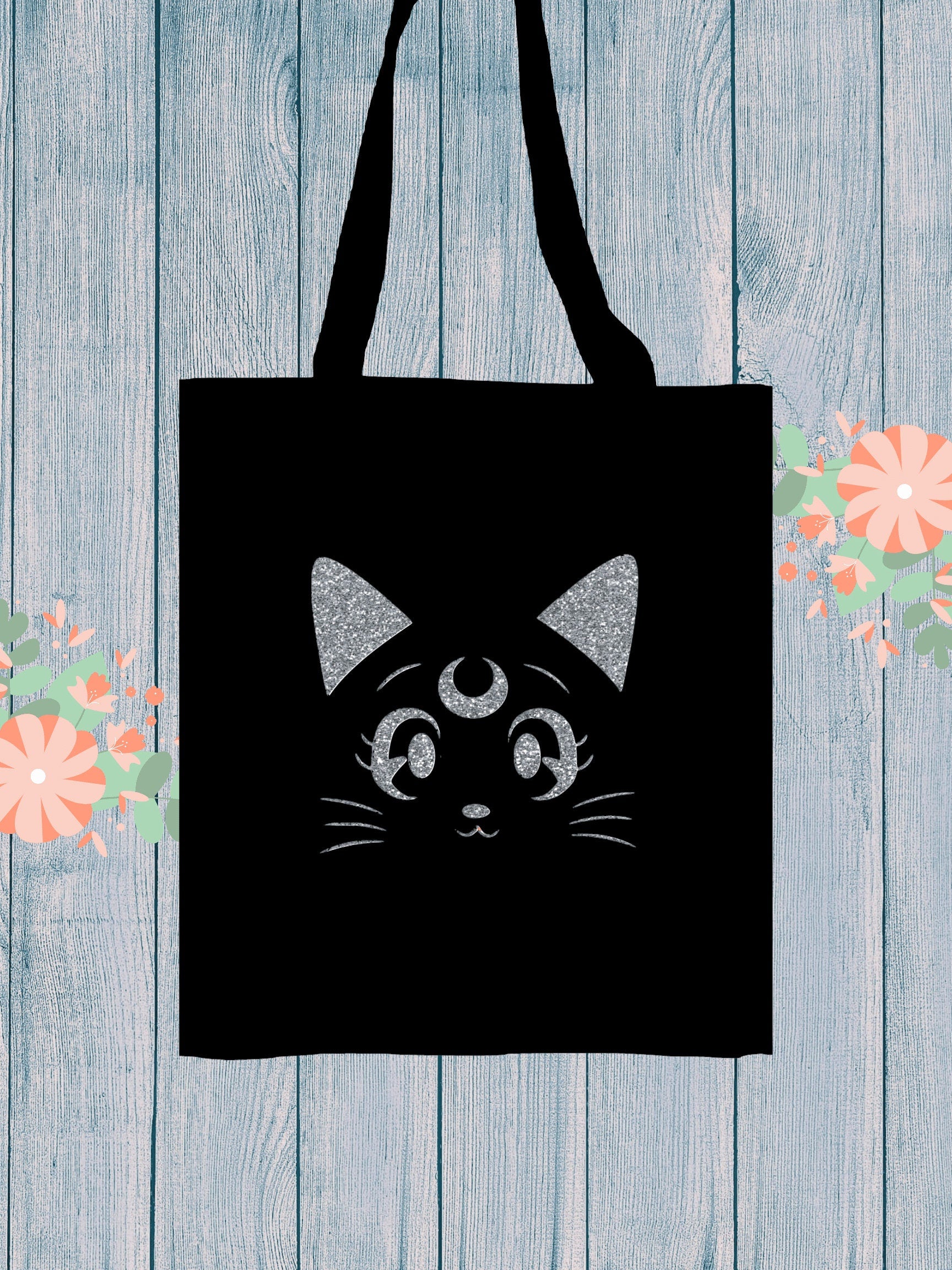 Luna Sailor Moon Tote Bag Anime Cat Purse Reusable Bag Kawaii Lightweight Cotton Canvas Bag Gift for Her Cute Shoulder Bag Grocery Totes