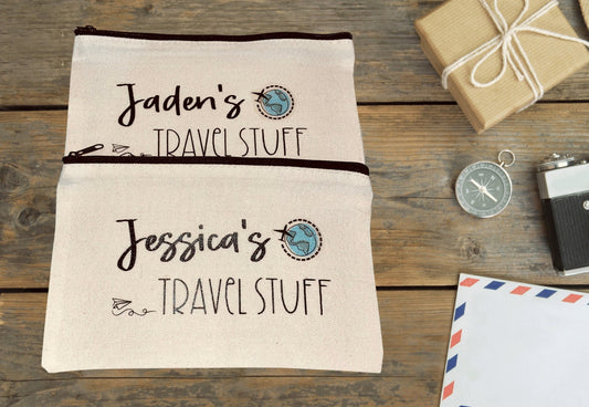 Personalized Travel Bag, Passport Holder, Custom Travel Gift for Him and Her, Washable Storage Pouch